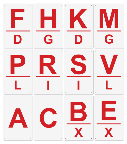 12 Bahnpunkte mit Mittelpunkt | Reitplatz Buchstaben — 20 × 30 cm – Ansicht 12BP Mittelpunkt Rot-Weiß