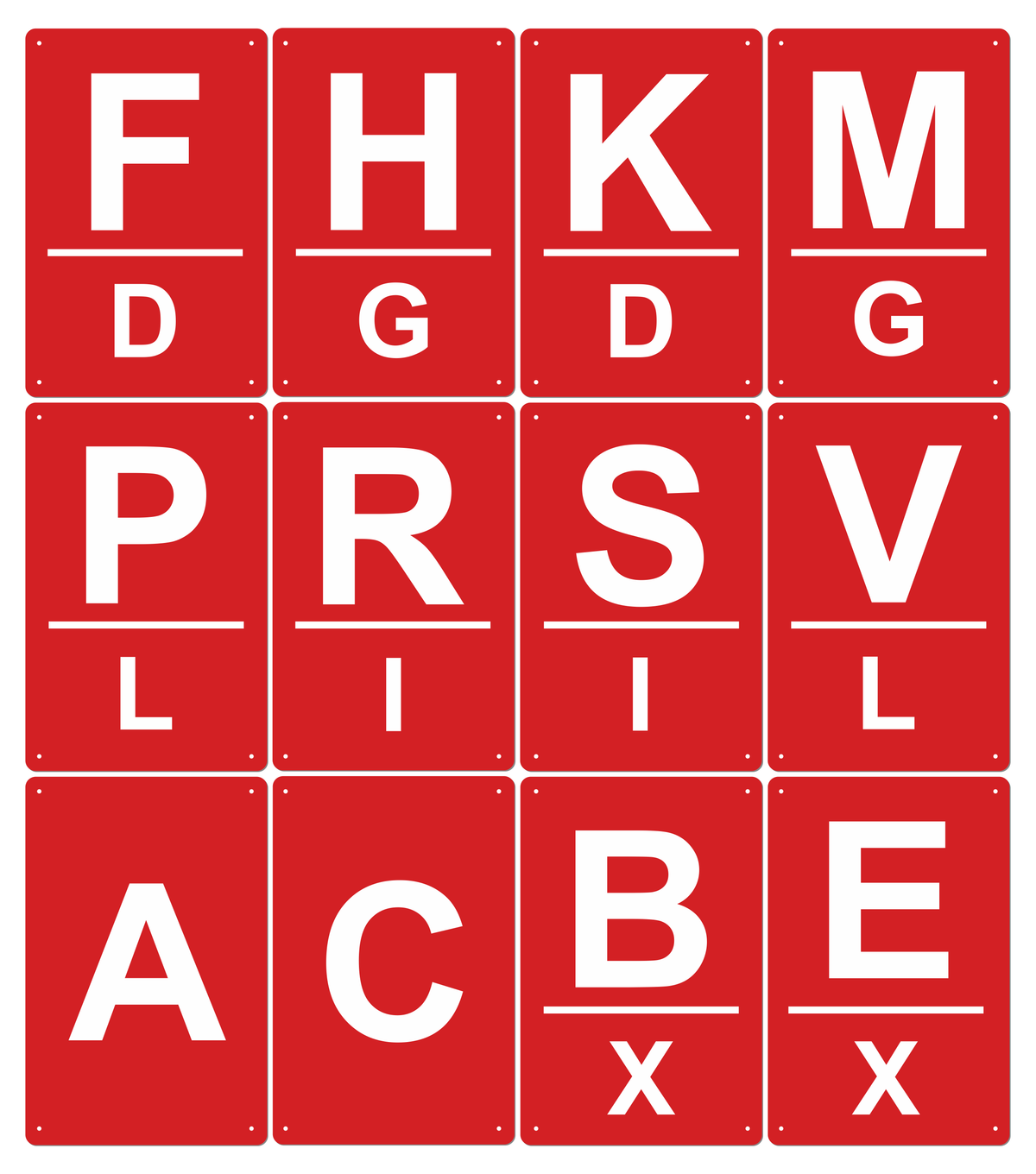 12 Bahnpunkte mit Mittelpunkt | Reitplatz Buchstaben — 20 × 30 cm – Ansicht 12BP Mittelpunkt Weiß-Rot