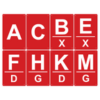 8 Bahnpunkte mit Mittelpunkt — 20 × 30 cm | für Dressurviereck – Ansicht 8 BP mit MP HG rot Schrift weiß