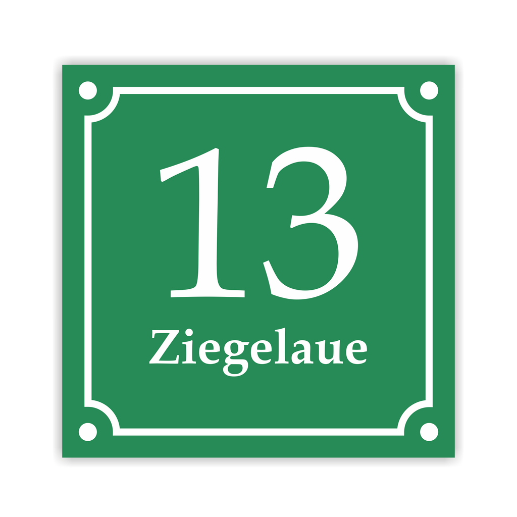 Hausnummernschild im Emaille-Design (15 × 15 cm) — verschiedene Farben – Ansicht Emaille-Schild grün 15x15 cm ohne