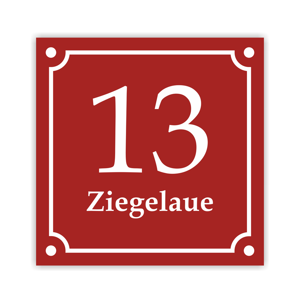 Hausnummernschild im Emaille-Design (15 × 15 cm) — verschiedene Farben – Ansicht Emaille-Schild rot 15x15 cm ohne