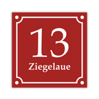 Hausnummernschild im Emaille-Design (15 × 15 cm) — verschiedene Farben – Ansicht Emaille-Schild rot 15x15 cm ohne