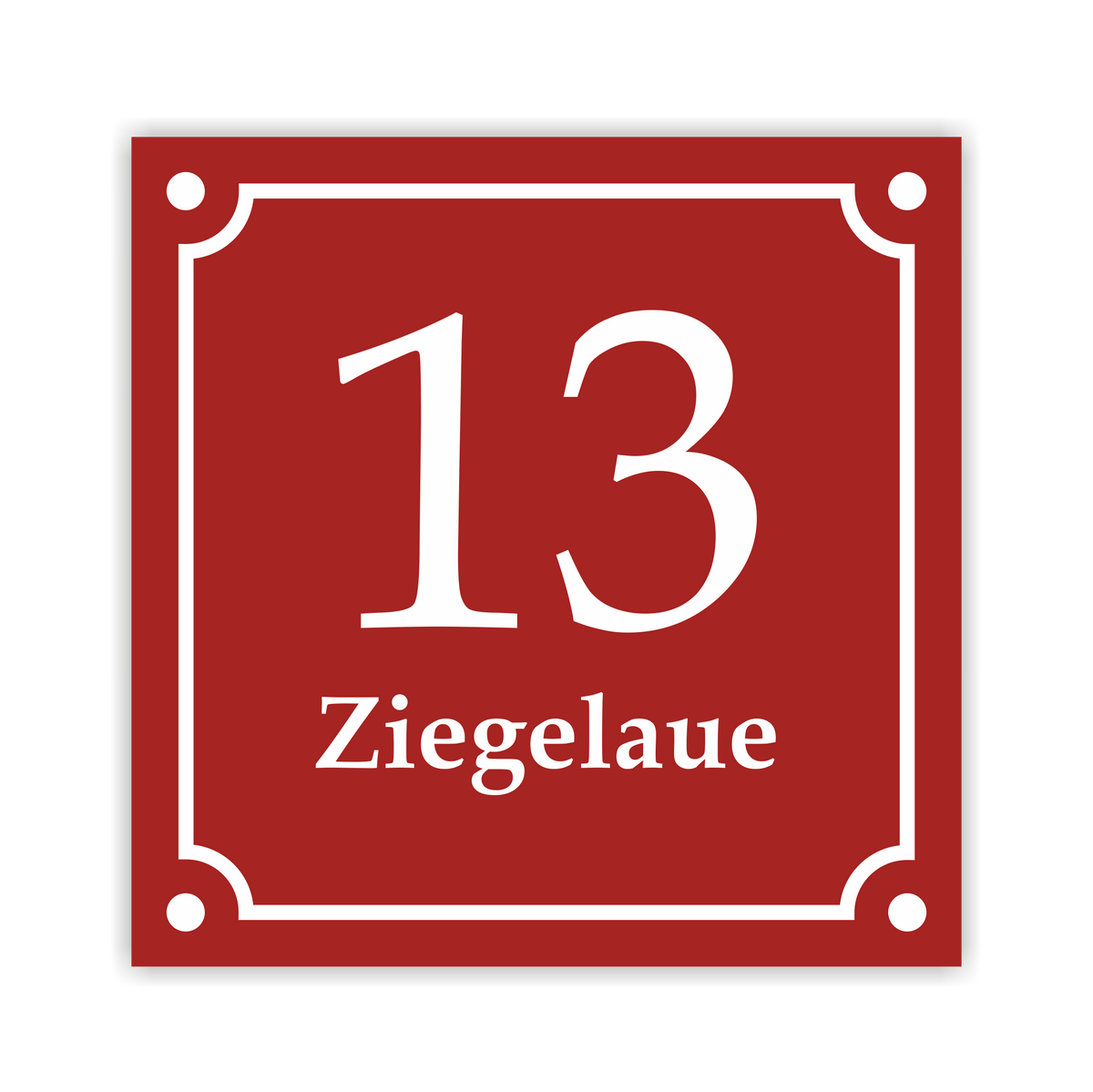 Hausnummernschild im Emaille-Design (15 × 15 cm) — verschiedene Farben – Ansicht Emaille-Schild rot 15x15 cm ohne