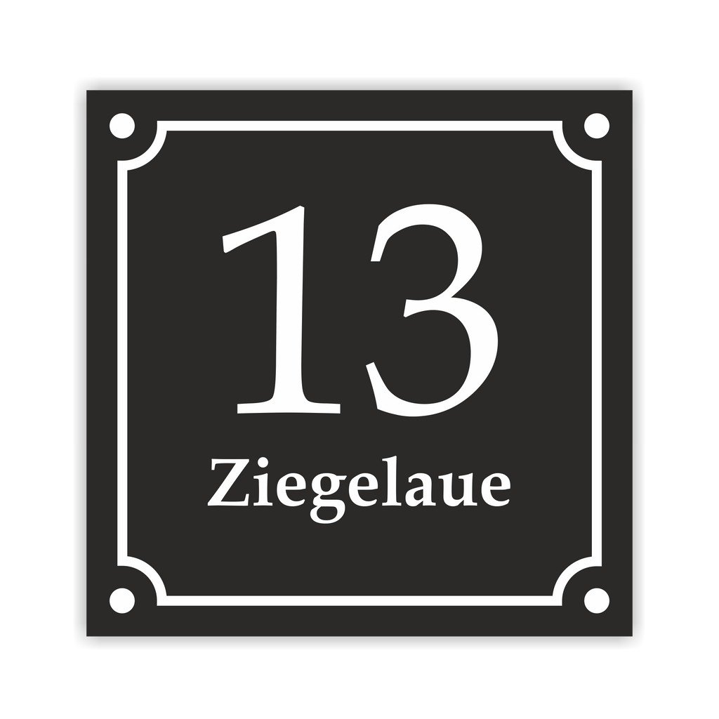 Hausnummernschild im Emaille-Design (15 × 15 cm) — verschiedene Farben – Ansicht Emaille-Schild schwarz 15x15 cm ohne
