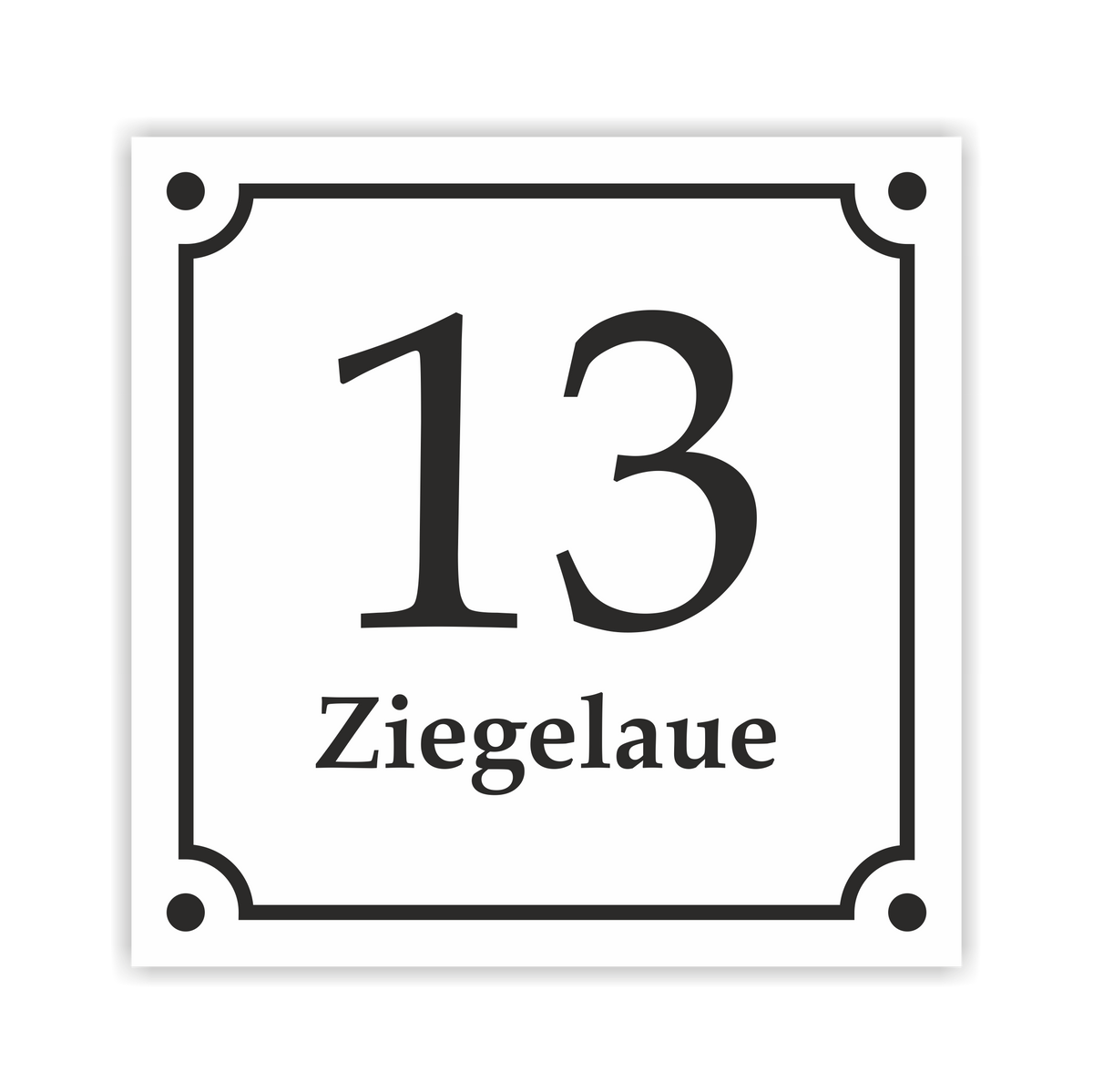Hausnummernschild im Emaille-Design (15 × 15 cm) — verschiedene Farben – Ansicht Emaille-Schild weiß 15x15 cm ohne