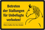 Hinweisschild »Betreten der Stallungen für Unbefugte verboten!« – Ansicht Betreten-der-Stallungen-verboten 302x202mm Gelb