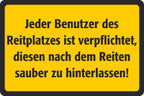 Hinweisschild Sauberkeit auf dem Reitplatz – Ansicht Benutzer-Reitplatz-sauber-hinterlassen 302x202mm Gelb