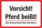 Hinweisschild »Vorsicht! Pferd beißt« – Ansicht Vorsicht Pferd-beisst 302x202mm Rot