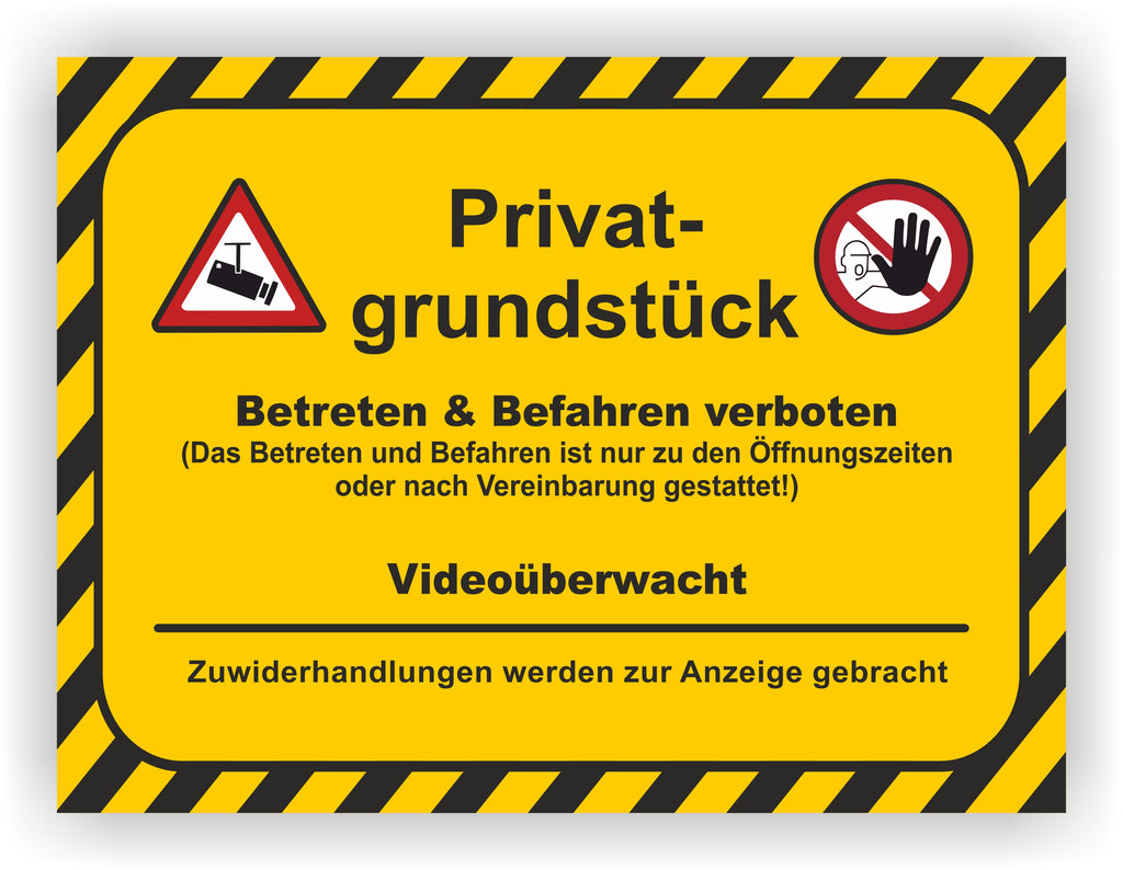 Schild Privatgrundstück Betreten Verboten Video überwacht – Ansicht Schild Privatgrundstück Betreten Befahren Verboten Videoüberwacht 30x 40cm