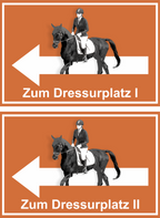 Wegweiser Dressurplatz I und II | 2-er Set | Verschiedene Farben und Richtungen – Ansicht Dressurplatz Set orange links