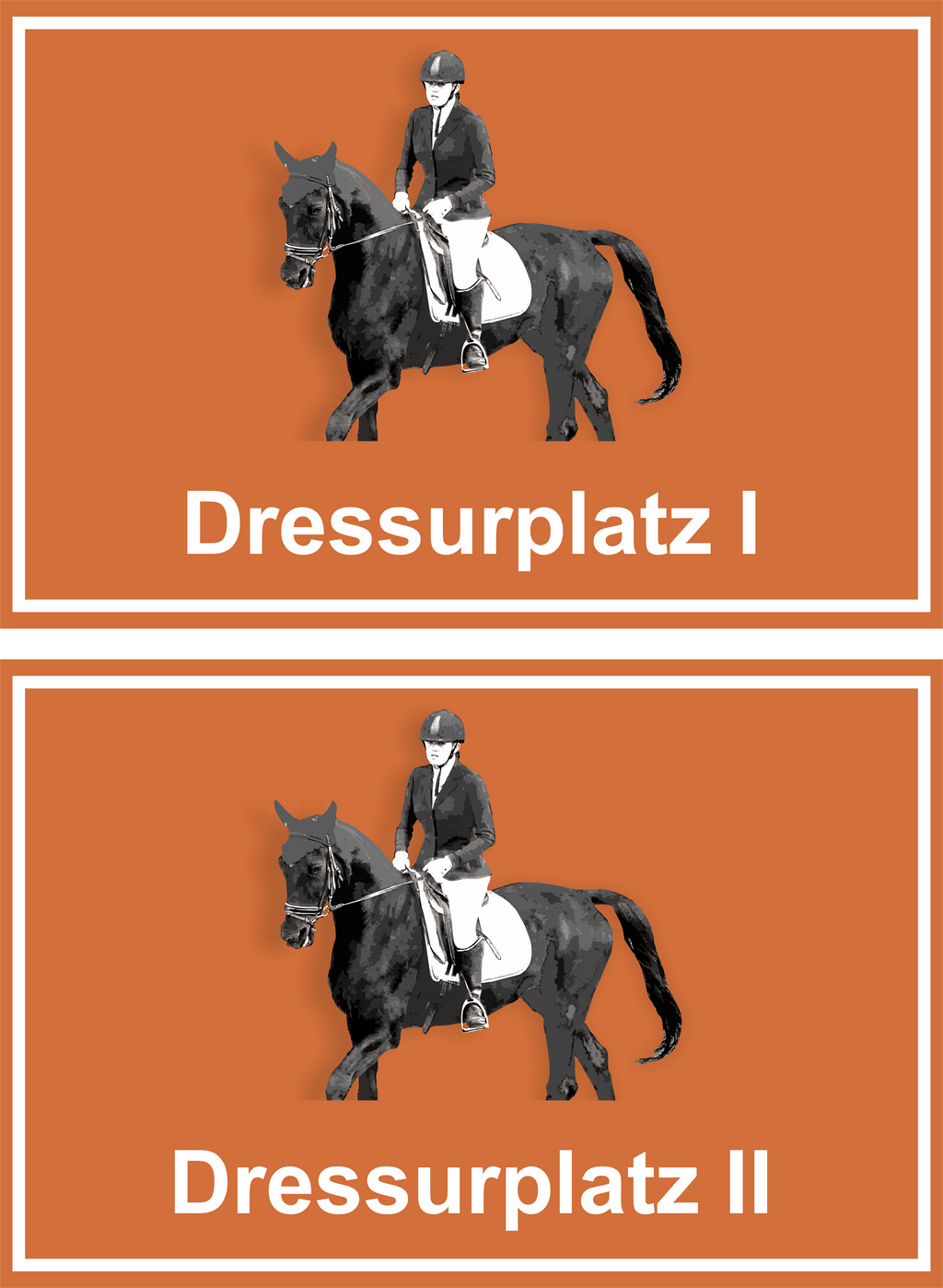 Wegweiser Dressurplatz I und II | 2-er Set | Verschiedene Farben und Richtungen – Ansicht Dressurplatz Set orange Ziel