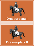 Wegweiser Dressurplatz I und II | 2-er Set | Verschiedene Farben und Richtungen – Ansicht Dressurplatz Set orange Ziel