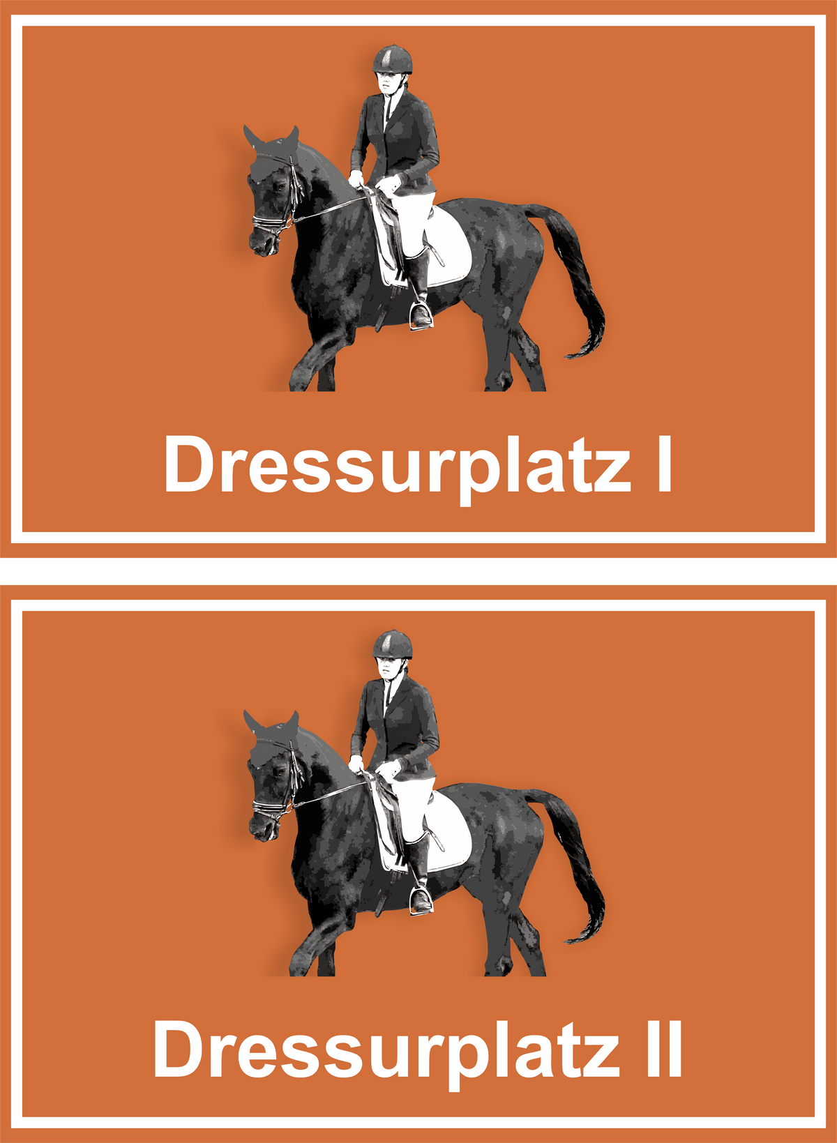 Wegweiser Dressurplatz I und II | 2-er Set | Verschiedene Farben und Richtungen – Ansicht Dressurplatz Set orange Ziel