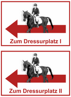 Wegweiser Dressurplatz I und II | 2-er Set | Verschiedene Farben und Richtungen – Ansicht Dressurplatz Set rot links