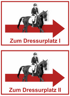 Wegweiser Dressurplatz I und II | 2-er Set | Verschiedene Farben und Richtungen – Ansicht Dressurplatz Set rot rechts
