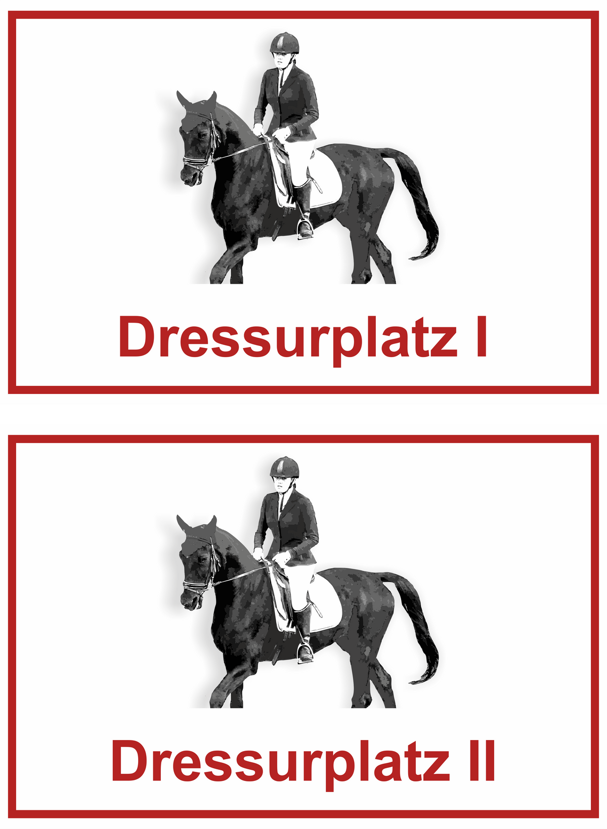 Wegweiser Dressurplatz I und II | 2-er Set | Verschiedene Farben und Richtungen – Ansicht Dressurplatz Set rot Ziel