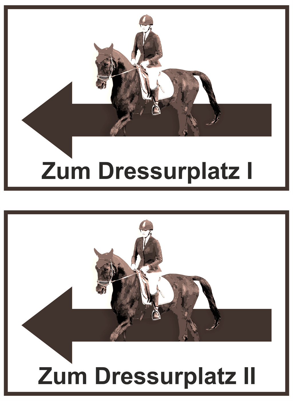 Wegweiser Dressurplatz I und II | 2-er Set | Verschiedene Farben und Richtungen – Ansicht Dressurplatz Set schwarz links