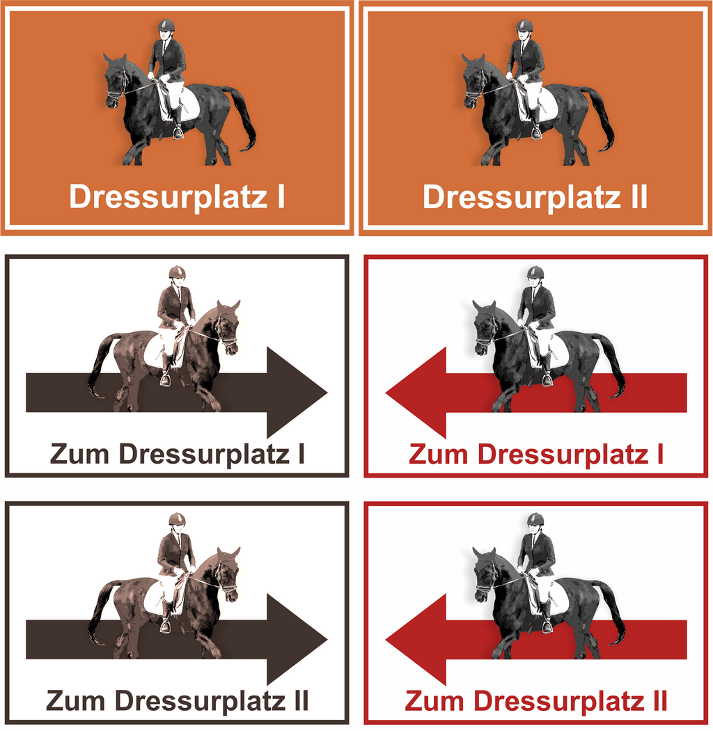 Wegweiser Dressurplatz I und II | 2-er Set | Verschiedene Farben und Richtungen