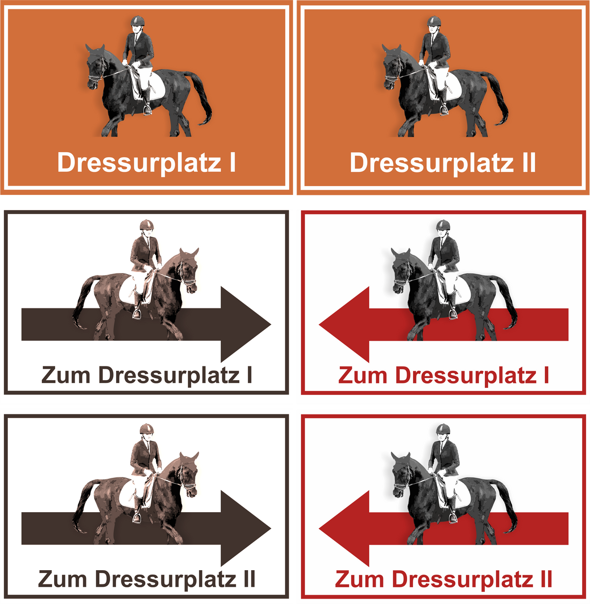 Wegweiser Dressurplatz I und II | 2-er Set | Verschiedene Farben und Richtungen
