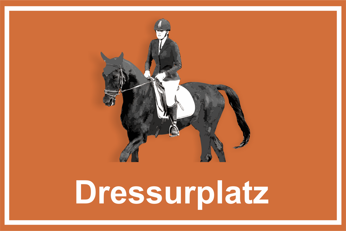 Wegweiser Dressurplatz | Verschiedene Farben und Richtungen – Ansicht Dressurplatz orange ziel