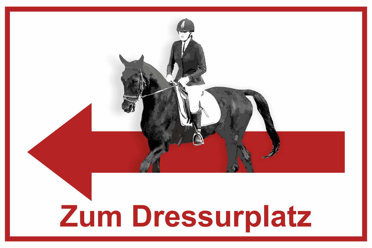 Wegweiser Dressurplatz | Verschiedene Farben und Richtungen – Ansicht Dressurplatz rot links