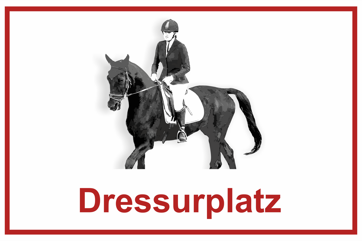 Wegweiser Dressurplatz | Verschiedene Farben und Richtungen – Ansicht Dressurplatz rot ziel